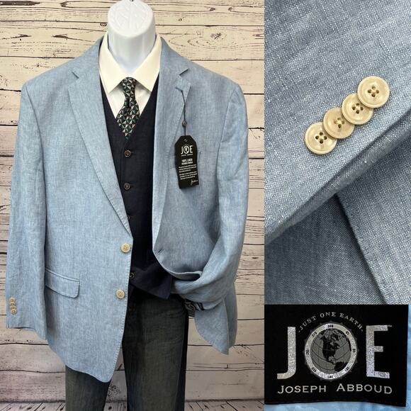 Joseph Abboud Other - Joseph Abboud 2 Button Linen Blazer Men’s 48R Slim Fit Sport Coat Jacket Blue